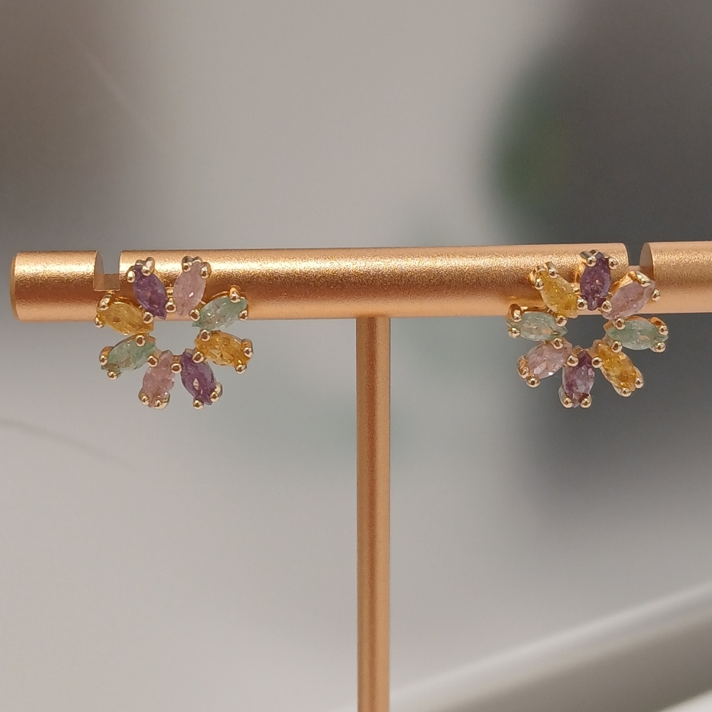 Nwot 18k Yellow Gold Plated Flower Pastel Candy Stone Butterfly Back Studs